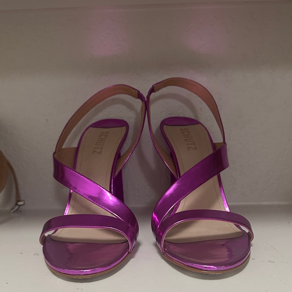 SCHUTZ Women's Metallic Pink Strappy Heels